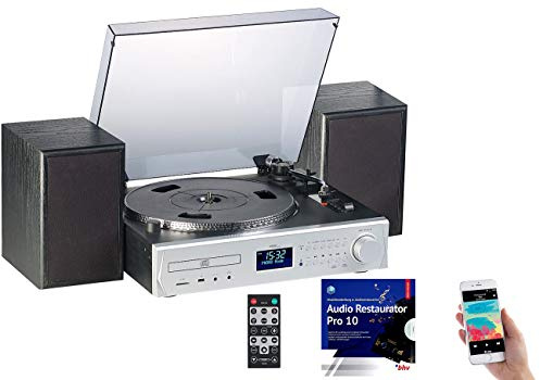 auvisio Musikanlage: Plattenspieler/Digitalisierer, DAB+, CD, Bluetooth, MC, USB, MP3, 80 W (Kompaktanlage mit Plattenspieler, HiFi Anlage mit Plattenspieler, Toner)