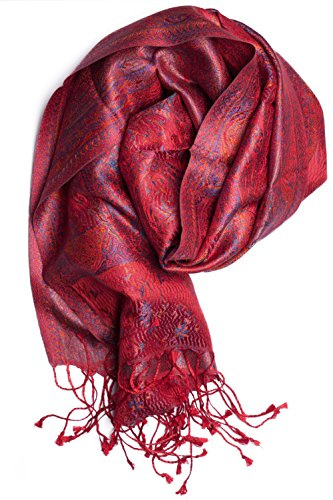ufash Pashmina 100% Seidenschal aus Indien für Damen & Herren, Paisley Muster, 160 x 35 cm - Schal aus reiner Seide - diverse Designs