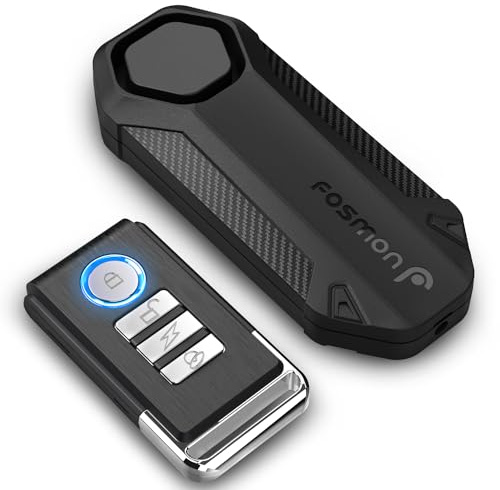 Fosmon - Fahrrad- und Motorrad-Alarm mit Vibrationssensor und 113 dB Sirene, drahtlos mit Fernbedienung, wasserdicht (IP55), für Motorrad, Roller, Gepäck, Fahrrad, Tür – 1 Diebstahlsicherung