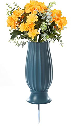 TFANUO Friedhofsvasen mit Spikes, Blumenhalter für Friedhof (1, Blau)