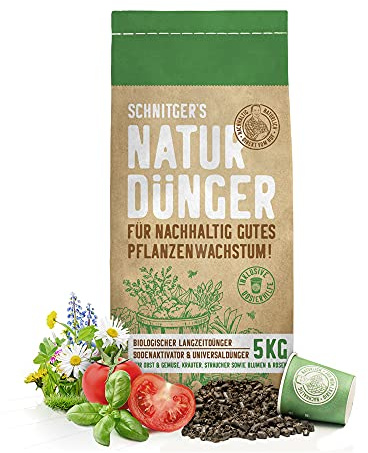 Naturdünger - Universal Pflanzendünger in Bio-Qualität - Langzeitdünger für nachhaltig gutes Pflanzenwachstum - mit Dosierhilfe - einfach & unbedenklich düngen - Dünger von SCHNITGER’s - 5kg