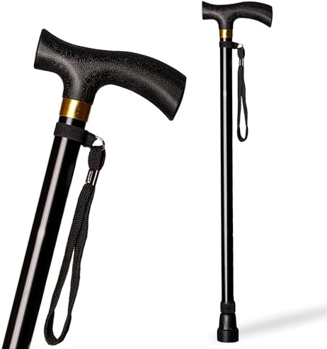 Gehstock mit Aluminiumfeder, ausziehbar, Farbe schwarz, verstellbar 74-95 cm, weicher Griff, bequem zu handhaben