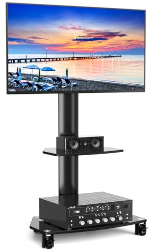 RFIVER TV Ständer Rollbar TV Rollwagen Fernsehständer mit Rollen für 27-70 Zoll Flach & Curved Fernseher Schwenkbar Höhenverstellbar mit 2 Platten bis zu 50kg max VESA 400x400mm