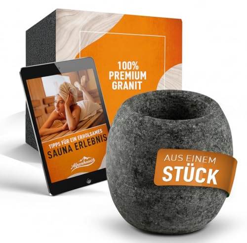 ALPENHAUCH Sauna Aromaschale aus massivem Granit [5x5cm] - Hitzebeständiger Sauna Aufguss Stein für intensiven Duft - Für Mentholkristalle & Saunaöle - Sauna Zubehör inkl. E-Book