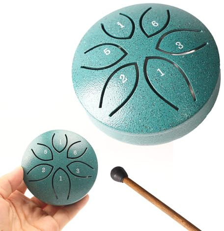 INGPARTNER Steel Tongue Drum Tundrum, 3 Zoll, 6 Töne, Handtrommeln mit Handpan-Trommelschlägel, Notenbuch, Klanginstrumente, Regentrommel für Musikalische Ausbildung, Unterhaltung, Meditation, Chakra
