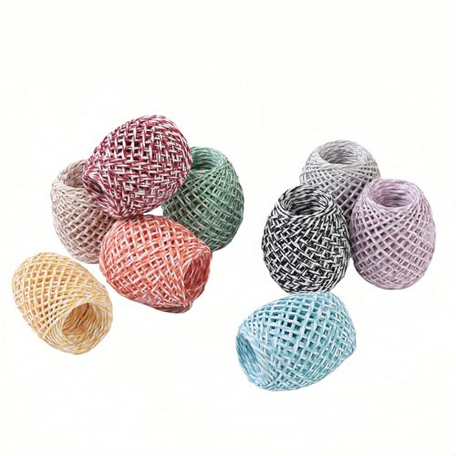 LJY 9 Rollen Raffia Papierband, 9 Farben, 270 m, 2 mm | Für Papiergarn-Projekte, Häkeln, Körbe, Floristik, Schleifen und saisonale Geschenkverpackung
