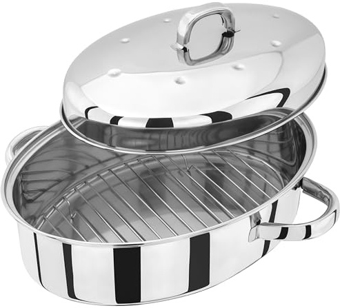 Judge Edelstahl Bräter mit Deckel Backofengeeignet - Bräter für Backofen mit Rost und Deckel 32 cm x 22 cm x 18,5 cm