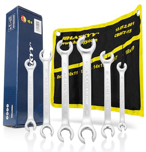 HASKYY 6 tlg. Bremsleitungsschlüssel SET I Offener Ringschlüssel I Leitungsschlüssel Bremsleitung 8-19mm