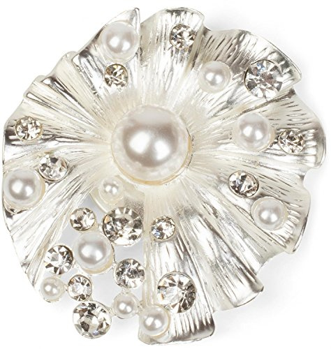 styleBREAKER Muschel Magnet Schmuck Anhänger mit Strass und Perlen für Schals, Tücher & Ponchos, Brosche, Damen 05050032, Farbe:Silber