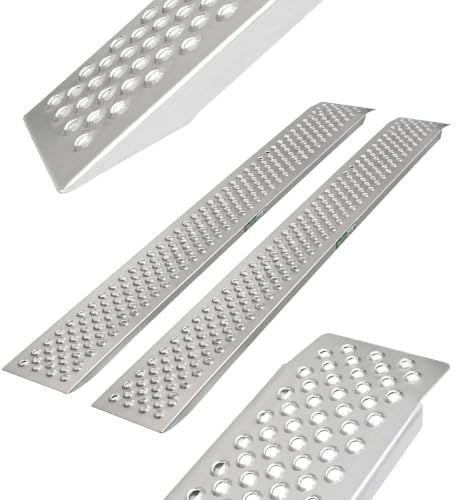 TRUTZHOLM 2X Auffahrrampe Alu 200 cm Auffahrbreite 22 cm Tragkraft 200 kg/Stück 400 kg Gesamttraglast gelochte Lauffläche Rampe starr für Fahhrad E-Bike Verladerampe für leichte Motorräder Mopeds