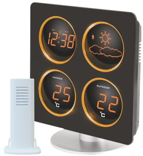 techno line WS6830 Wetterstationen inklusive Außensender, Anzeige von Innentemperatur und Außentemperatur über Funk, Wettertendenz, Betrieb mit Netzteil, LED Anzeige in orange, schwarz