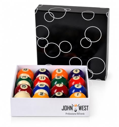 John West Pool Billardkugeln 57 mm Komplettes Set | Mit Spielkugel, Aufbewahrungsbox, Für Hobby, Freizeit & Gaststätte, Poolbillard