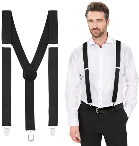 Yetuab Hosenträger für Herren Schwarz Extra Stark Breite - Cadeau Saint Valentin