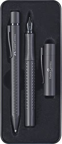 Faber-Castell 201626 - Geschenkset Grip Edition, All Black, mit Füller M und Kugelschreiber XB im Metalletui