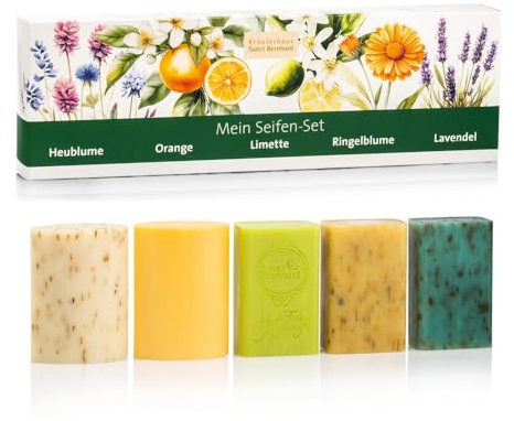 Sanct Bernhard Seifen-Set 5er Pack Heublumen-, Orangen-, Limetten-, Ringelblumen- und Lavendel-Seife 5 x 100g