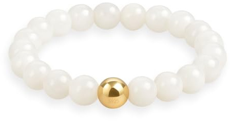 GD GOOD.designs Anti Stress Ring aus Naturstein Perlen | Elastische Mondstein Perlenringe Damen mit 18K vergoldeter S925 Perle | Wasserfeste Anxiety Rings - Ringgröße 54-60