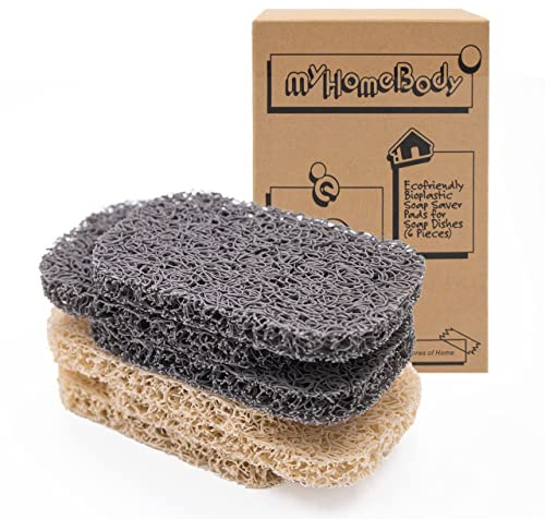 myHomeBody Seifenhalter, 6-teiliges Set - 3 Beige, 3 Grau | Seifenhebepads für Seifenschale, mehrfach gewebt, effizienter Seifenhalter für die Dusche