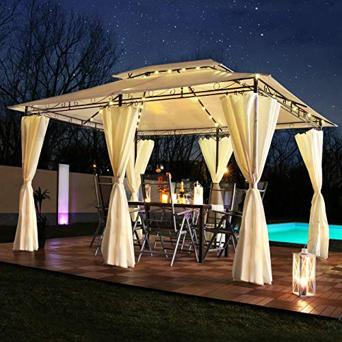 Swing & Harmonie Luxus Pavillon mit LED Beleuchtung - Hochwertiges Gartenzelt - Robustes Partyzelt - Wasserabweisender Gartenpavillon - (mit Moskitonetz, Creme)