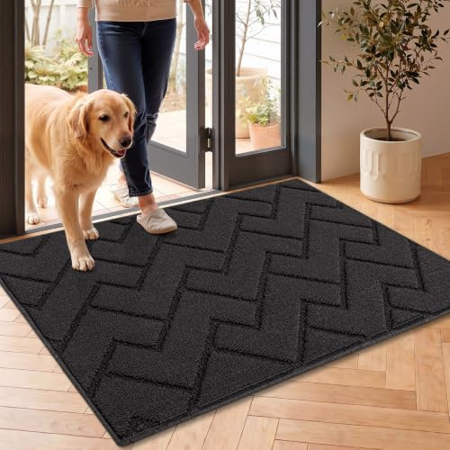 Biscpro Fußmatte Dunkelgrau 60x90cm Innen und Außen Waschbar Fussmatte Wasserdicht Türmatte Rutschfester Schmutzfänger Teppich für Eingang, Haustür, Patio, Flur, Garten