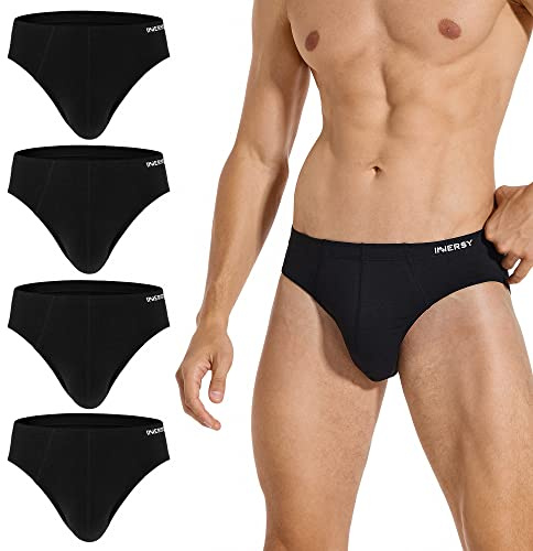 INNERSY Slip Herren Weich Unterhosen Männer Atmungsaktiv Unterwäsche 4 Pack | Baumwolle Viskose Herrenslip, Bequeme Pants für den Alltag, Midi Briefs mit Stoffbezogener Bund, Trainings/Sportunterwäsche