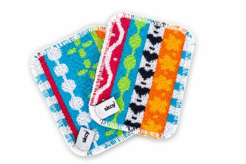 Skoy Scrub, wiederverwendbarer, kratzfester Geschirrschrubber für Küche und Haushalt, umweltfreundlich, spülmaschinenfest, weiches Peeling, Designs, 2 Stück