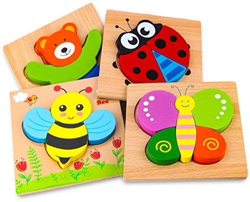 Afufu Holzpuzzle Holzspielzeug ab 1 2 3 Jahren, Steckpuzzle Holz Montessori Spielzeug für Baby, Tier Holzpuzzle Puzzle Kleinkind Lernspielzeug für Kinder