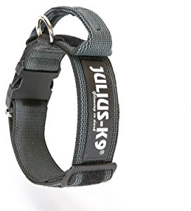JULIUS K-9 200HA-K-2015 Color & Gray series-K9-Halsband mit Haltegriff, Sicherheitsverschluss und Logo und Sicherheitsverschluss, 50 mm*49-70 cm, verstellbar, schwarz-grau, 50 mm (49-70 cm)