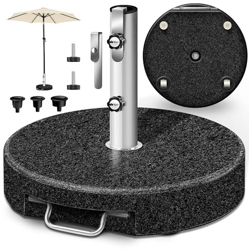 tillvex® Granit Sonnenschirmständer mit Rollen & Transportgriff 27 kg Rund | Schirmständer Sonnenschirm mit Edelstahlrohr | Balkonschirmständer für Schirmstöcke 16-48 mm & 250 cm Schirmdurchmesser