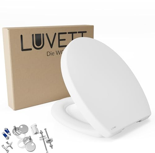 LUVETT C210 WC-Sitz Oval | SoftClose Absenkautomatik, Weiß | Made in EU aus antibakteriellem Duroplast. Mit TakeOff EasyClean Funktion. Inklusive 3 Edelstahl-Montage-Sets.