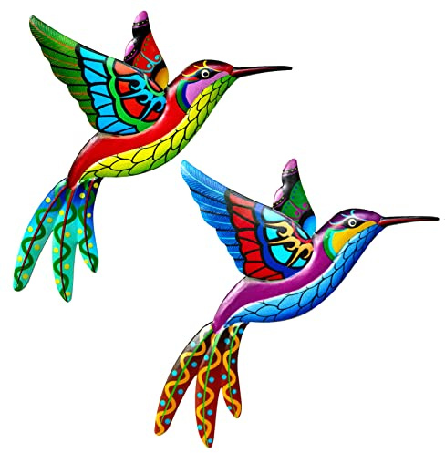 2 Stück Kolibri Metall Deko Wand 3D Zum Aufhängen - Vögel Wanddeko Skulptur Outdoor Garten Metall Wandkunst Dekor Wandskulptur