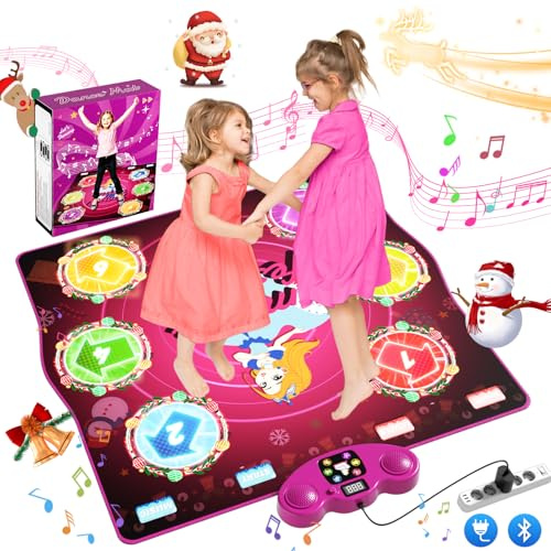 PLEGBLE Tanzmatte für Kinder ab 3 4 5 6 7 8 9 10 11 12 Jahre, Spielteppich Mädchen Spielzeug ab 3-12 Jahre, Geschenke Weihnachten, Type-C Anschluss für Stabile Stromversorgung, Bluetooth Musik, 6 Modi