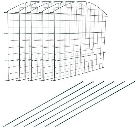 SWANEW Teichzaun,steckzaun,Gartenzaun Metall,Freigehege,Zaun,Gitterzaun,gehege kaninchen,zaun für hunde, Zaun Teich 11tlg 5 Zaunelemente und 6 Befestigungsstäben (Oberbogen)