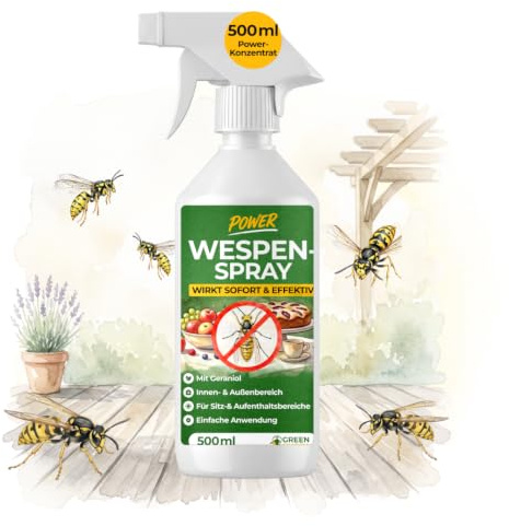 GREEN GUARDIA Wespen Abwehrspray – Sprühfertiges Power Konzentrat mit pflanzlichen Ölen | 500 ml für Innen & Außen | sofort, effektiv & nachhaltig
