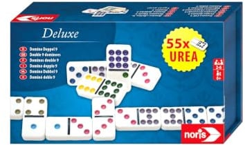 noris Deluxe Doppel 9 Domino – Hochwertiges Urea‑Dominospiel mit 55 Steinen im Magnet‑Aufbewahrungskasten, Familienspiel ab 6 Jahren