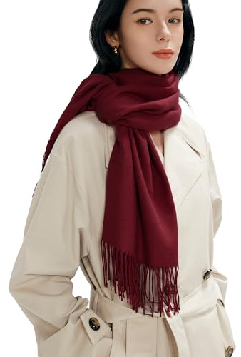 MaaMgic Schal Damen Warm Winter Herbst unifarben Baumwolle mit quasten/fransen, 20+ Farben Einfarbig & Kariert Pashmina Stola Schals MEHRWEG,Wein Rot