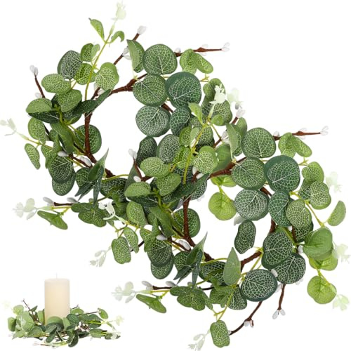 Doitool 2 StüCk Dekorativer Kerzenkranz - 9,45 x 9,45 x 0,79 Zoll FrüHlingskranz Mit KüNstlichem Eukalyptus Perfekt FüR Osterdekoration Haushalt Und Festliche AnläSse (Green)