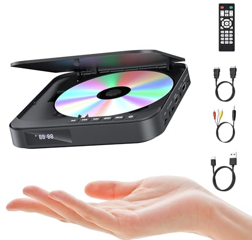 FELEMAN DVD Player Für Fernseher, Mini DVD Player HDMI 1080P, Allen Regionen, Anti-Shock, unterstützt USB/TF-Karte, integriertes PAL/NTSC und Fernbedienung