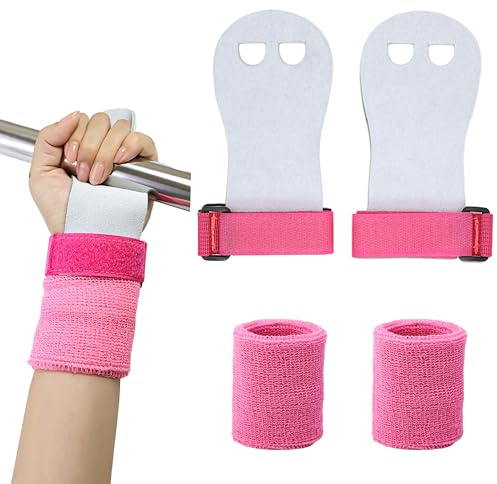 Drokenle Gymnastik-Griffbänder für Mädchen, Jugendliche, Kinder, Gymnastikgriffe, Handschuhe, Handflächenschutz und Handgelenk-Sportunterstützung, Zubehör für Kindertraining (Rosa, Größe M)