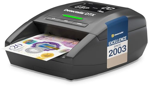 Detectalia D7X Geldscheinprüfer und Geldzählmaschine Einzeln - Falschgeld prüfgerät mit 7 Erkennungsprüfungen fur euro, gbp, chf, pln, czk und sek