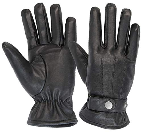 ALPIDEX Herren Lederhandschuhe Echtleder Warm Gefüttert Leder Handschuhe Winterhandschuhe Handschuh schwarz braun Herbst Winter, Größe:M, Farbe:black