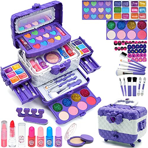 Kit de maquillage Pour Enfants - Kit de maquillage Pour Enfants - Jouet Pour Halloween, Noël, Anniversaire - Pour Filles de 4+ 10 à 12 ans, Violet