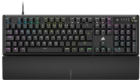 Corsair K70 CORE RGB SOCD Mechanische Gaming-Tastatur – Schwarz | QWERTZ DE, Mit Handballenauflage, Geschmierte MLX Red Linear-Schalter, Schalldämpfung, Mediensteuerungsrad, iCUE–Kompatibel
