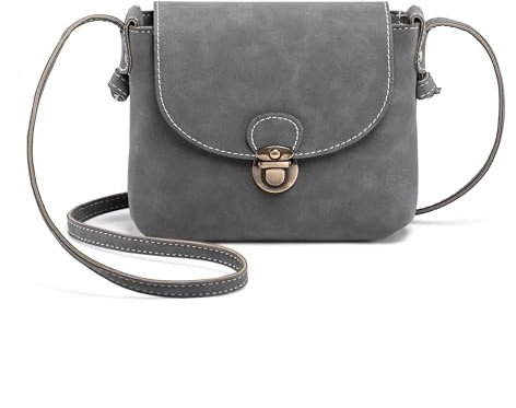 LaRechor Kleine Umhängetasche Damen mit Sicher Schloss, Vegan Leder Handtasche zum Umhängen (Grau)