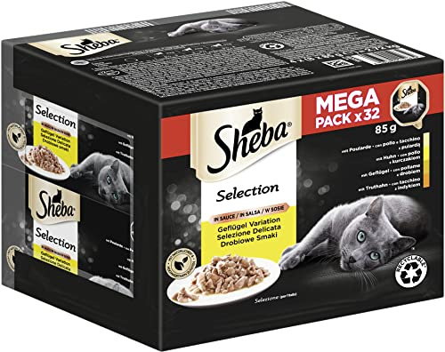 SHEBA Adult Katzenfutter nass - 32x85g Schalen - Geflügel Variation in Sauce - Nassfutter für Katzen - 1 Großpackung