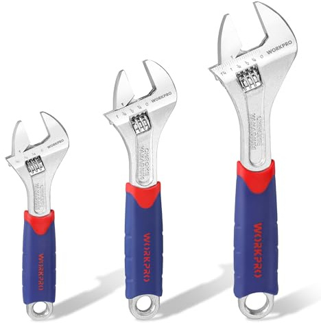 WORKPRO Schraubenschlüssel Verstellbar Einmaulschlüssel Rollgabelschlüssel Set aus Chrom-Vanadium Stahl mit Gummigriff inkl. 150, 200, 250 mm 3-teilig