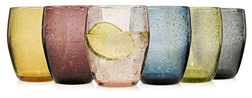 Sänger Trinkgläser Set London 6 teiliges Gläser Set für 6 Personen aus Glas, Wasserglas 250ml | Mehrfarbig, Tropfen Textur, Alltag, Frühstück, Familienessen, Outdoor Saftgläser Set