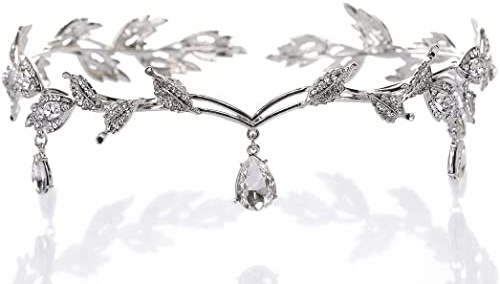 Blatt Hochzeit Tiara Krone, Strass Kristall Braut Tiara Haar Pin Tiaras Stirnband, Strass Kopfband der Frau Blumen und Blätter Krone Haarband für Braut Brautjungfern (Silber)