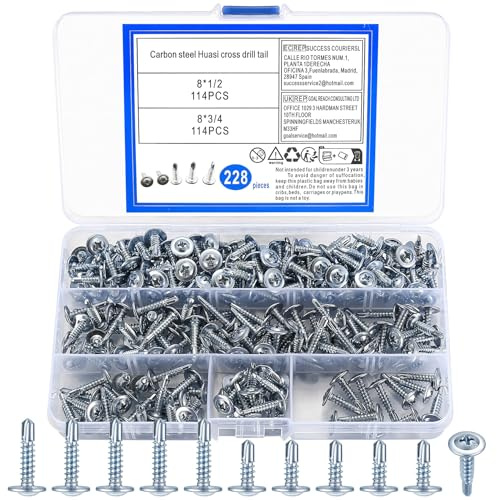 228 Stk Selbstbohrende Schrauben, Selbstschneidend Bohrschrauben, Blechschrauben Set, Kreuzschlitzschrauben, Rundkopfschrauben, Flachkopfschrauben - 8x3/4, 8x1/2