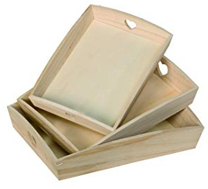 Artemio VIPBC Set mit 3 Tabletts, rechteckig, mit Herzen, Holz, Beige, 35 x 6,5 x 27 cm