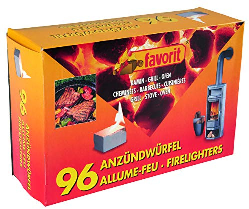 Favorit 1247 Anzündewürfel für Grill, Kamin und Ofen; Weiße Anzünder auf Kerosinbasis, besonders brennstark und einfach zu verwenden; in praktischer Vorratsgröße: 96 Stück